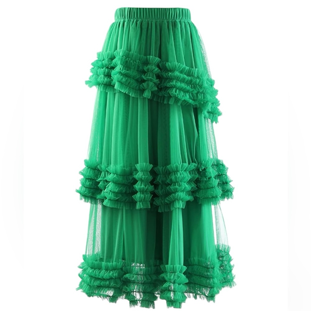 🍒SOLD🍒•green ruffle tule skirt• - Picture 2 of 5